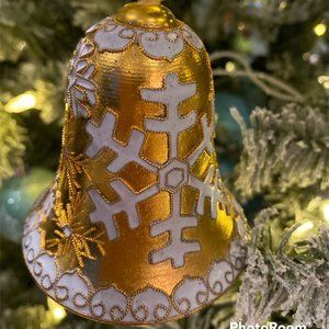CHRISTMAS ORNAMENT Beautiful Precious Cloisonne Bell Gold-Plated 3 1/2"